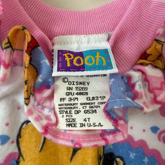 Vintage Disney Girls 4T Winnie The Pooh Kids Pajama Top- RARE patchwork ruffles - Picture 2 of 8